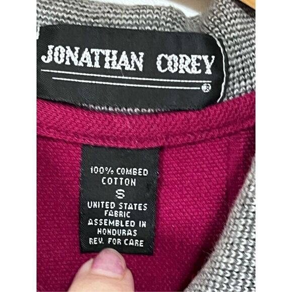 Vintage Jonathan Corey men’s ribbed polo contrast collar and cuffs, maroon sz S - Picture 5 of 6